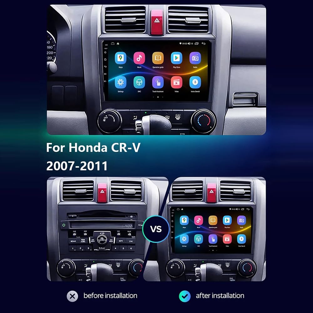 4+64G Radio samochodowe do Honda CRV 2007 2008 2009 2010 2011 with kabellosem Carplay Android Head Unit Radio 7"Touchscreen 2 Din Radio Android 14 GPS Navi Bluetooth FM/RDS Kamera cofania