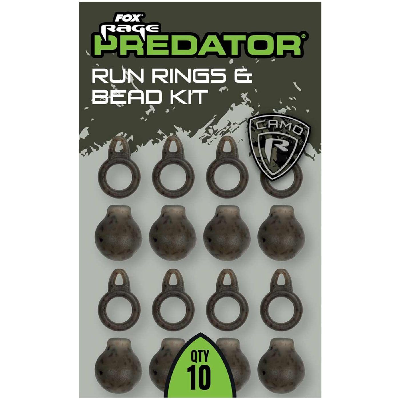 Fox Rage Predator Camo Run Rings & Bead Kit – 10 Zubehörteile zum Vorfachbau