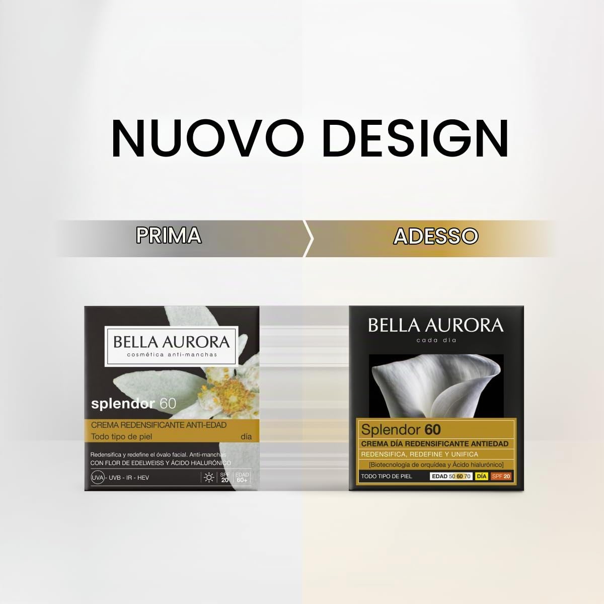 Bella Aurora Crema Facial de Día Anti-Edad 60+ Años SPF 20, 50 ml Anti-manchas, Anti-Arrugas y Despigmentante | Efecto Lifting | Ácido Hialurónico | SPLENDOR 60