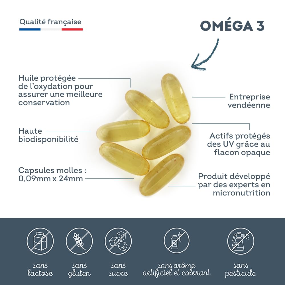 Omega 3 Huile de Poissons Sauvages 2 000mg - 4 mois - Haute concentration en EPA (1 000mg) et DHA (500mg) - Soutien des fonctions cognitives et visuelles - Fabriqué en France - Vitavea