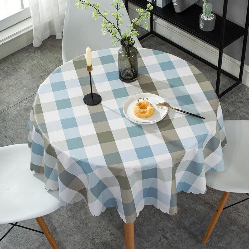 Nappe ronde en PVC avec motif grille de poisson imperméable et essuyable - 2