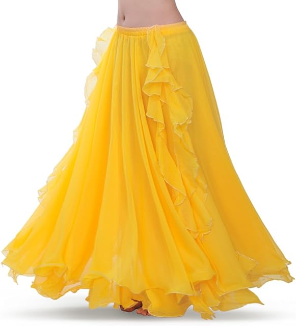 Saia de dança de barriga feminina de chiffon com barriga e fenda tribal da Royal Megela, saia comprida de voile