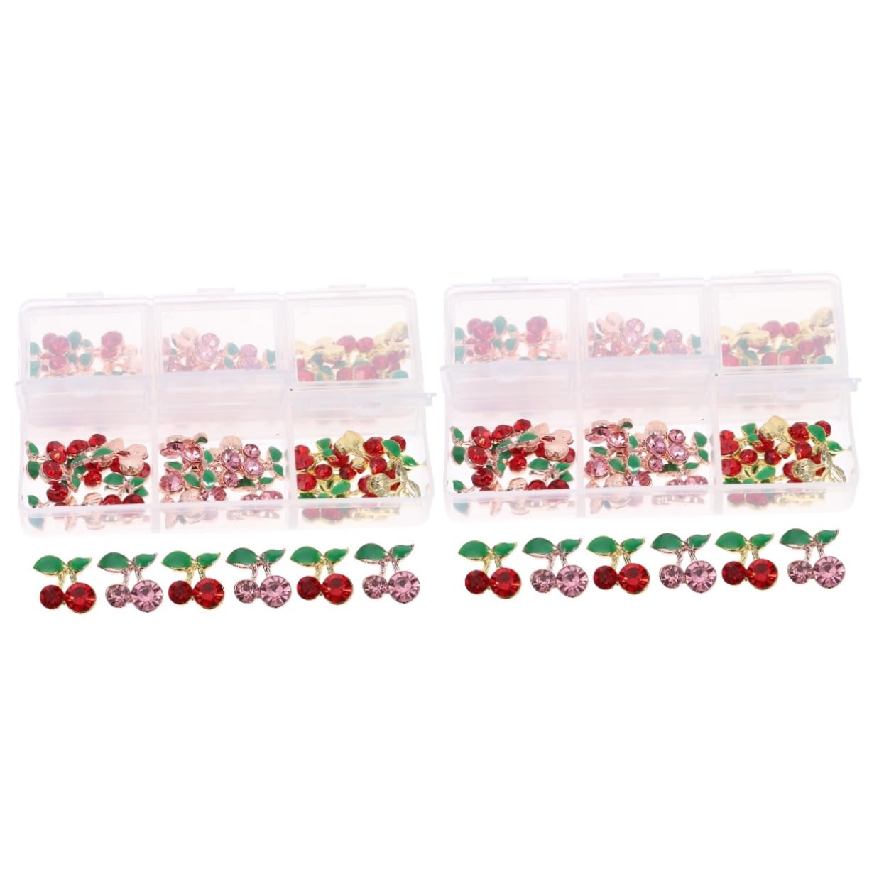FRCOLOR 2 Set Di Ciondoli Per Unghie Alla Moda Con Ciliegie E Strass Per Nail Art Da Donna 60 Pezzi*2