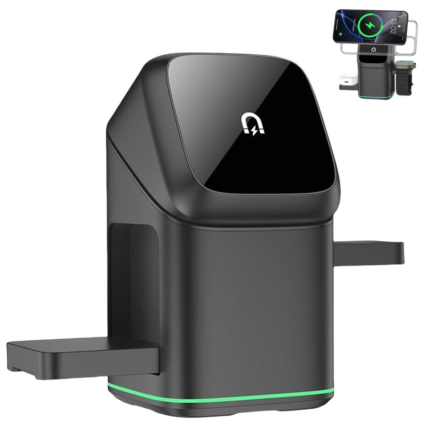 Chargeur sans fil 3 en 1 Subsistenceed - Station de charge sans fil multi-appareils - Station de charge pop-up tactile - Noir