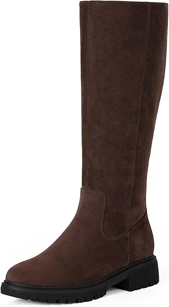 VIUGJNEX Knee High Boots for Women Round Toe Women's Fashion Tall Riding Boots Chunky Platform Long Flat Boot with Side Zipper Low Heel Block Fall Boot