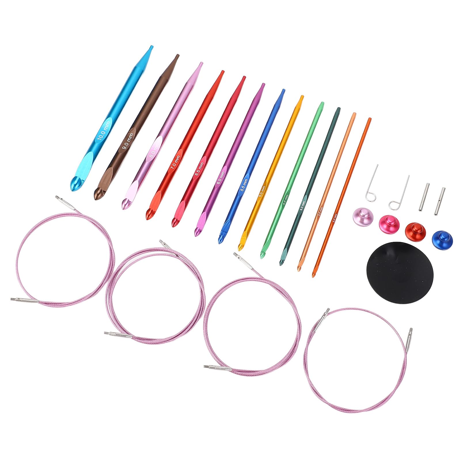Changor Rundstricknadel-Set aus Aluminium, Austauschbares Stricknadel-Set, Farbenfrohes, Langlebiges Strickwerkzeug, Rundstricknadel-Set für Reibungsloses Stricken, Vielseitige Projekte