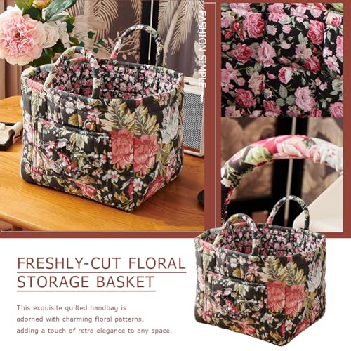 Image of Quilted Fabric Basket Foldable Car Storage Boho Floral Laundry Basket Hamper for Nursery Bedroom & Living Room | Organize Clothes Toys