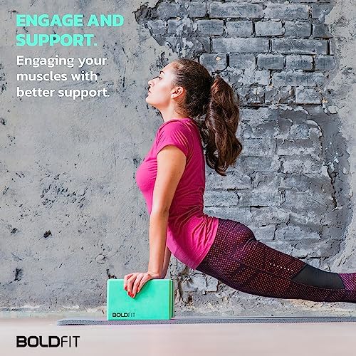 Image of Boldfit High Density Foam Yoga Block (Pack of 2) - for Stretching, Balancing Poses, Exercise and Fitness - Premium Brick for Women & Men - Green