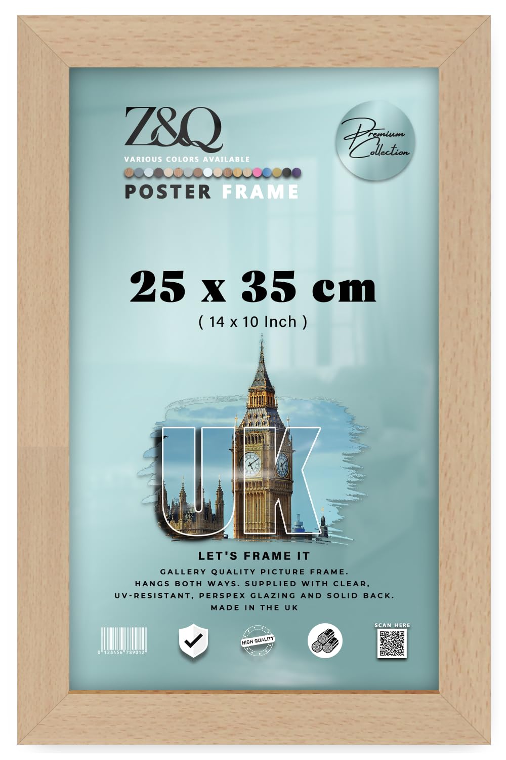 Z&Q - Strong MDF Wood (25 x 35 CM) Poster/Picture Frame | Home Décor 14 x 10 Inch Wall Gallery and Art [ Beech ]