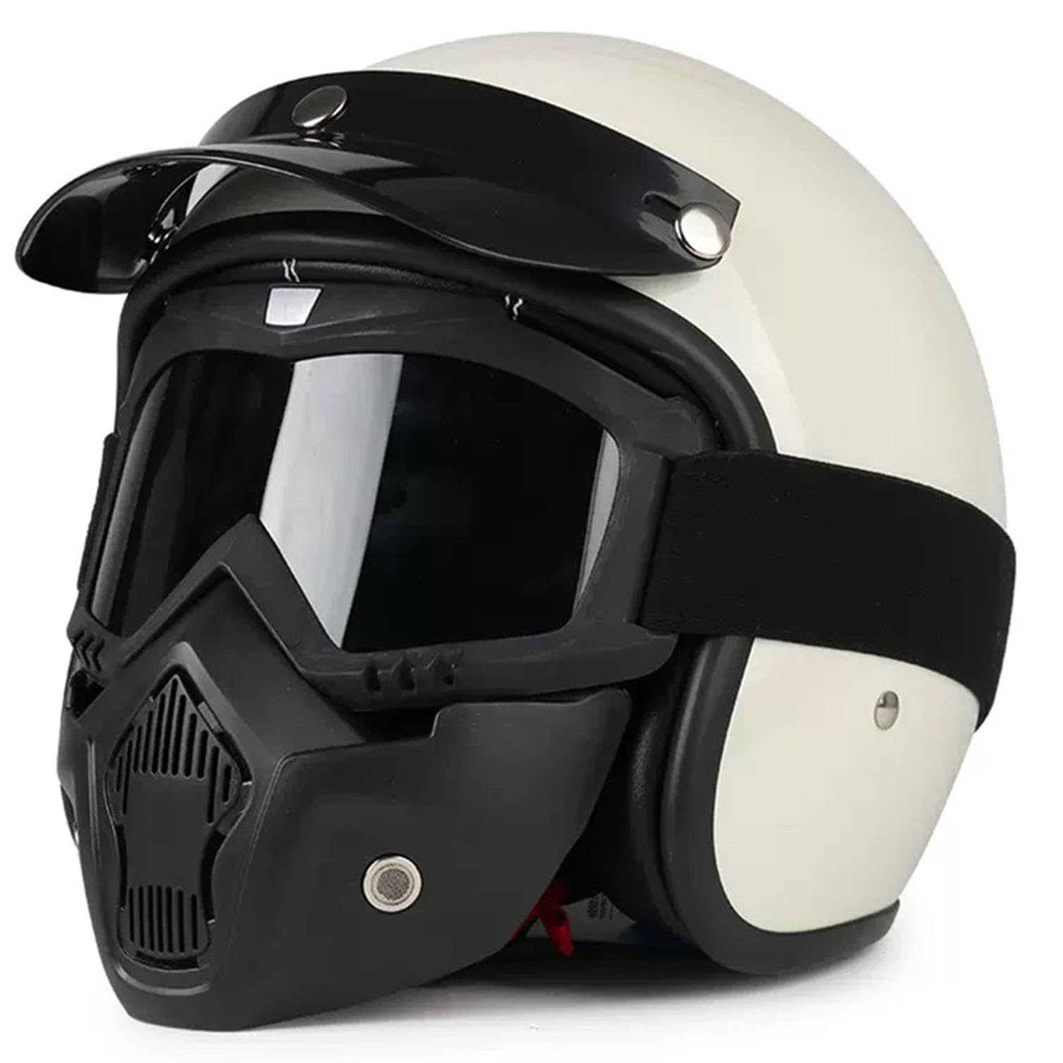 Casque jet moto vintage en finition soignée et lunettes de protection