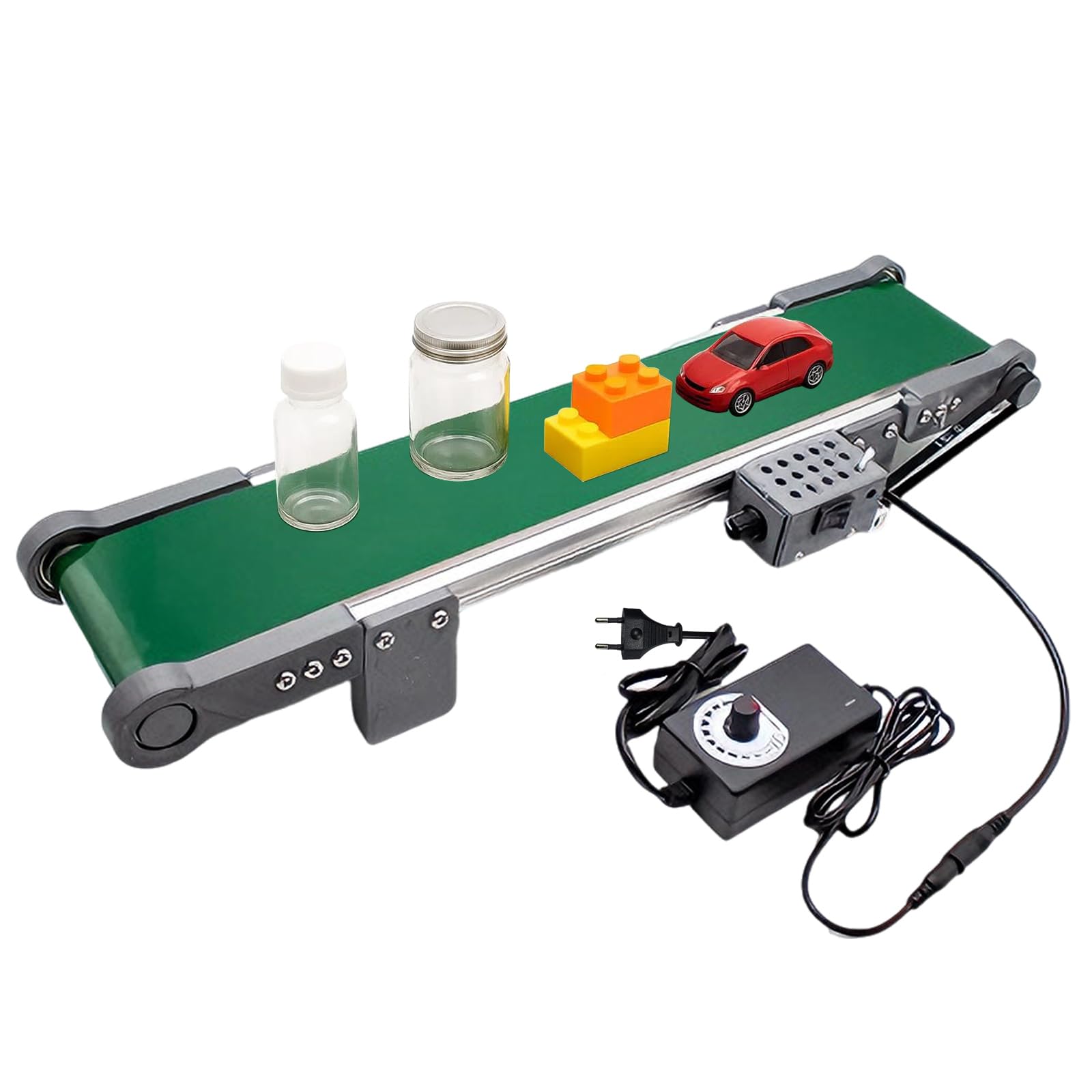 Mini Convoyeur Automatique, Dc 12 V Bande Transporteuse éLectrique de Bureau - Vitesse RéGlable, Marche Avant et Arrière, Bande Transporteuse en PVC pour Appareil ExpéRience de Friction