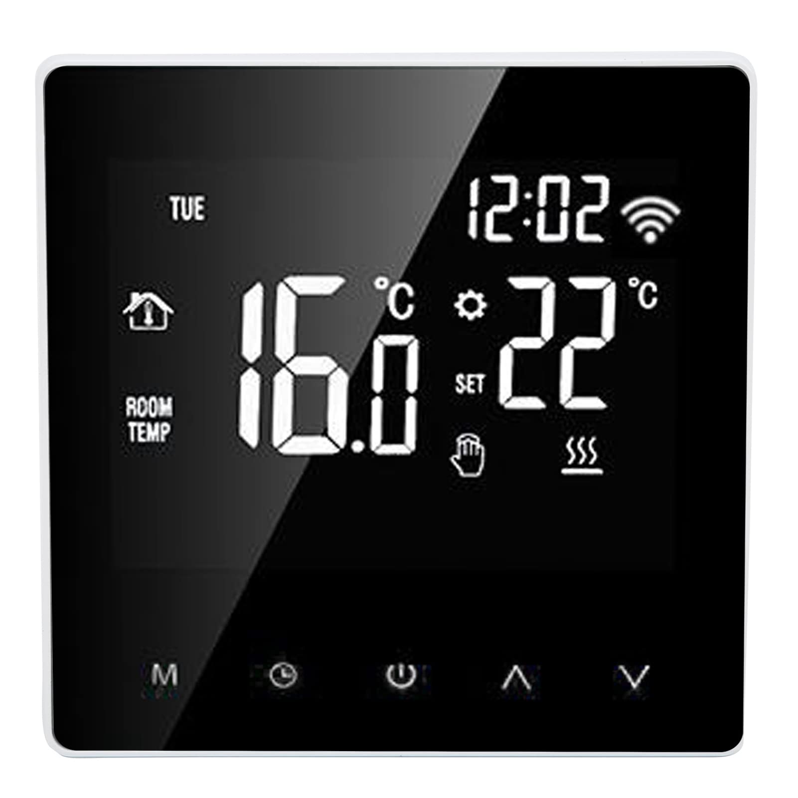 Fabater Inteligentny Termostat LCD WIFI do Ogrzewania Podłogowego, Inteligentny Regulator Temperatury, Kompatybilny z, Termostat Kotła ściennego AC230V (Biały tył i biały guzik 16A)