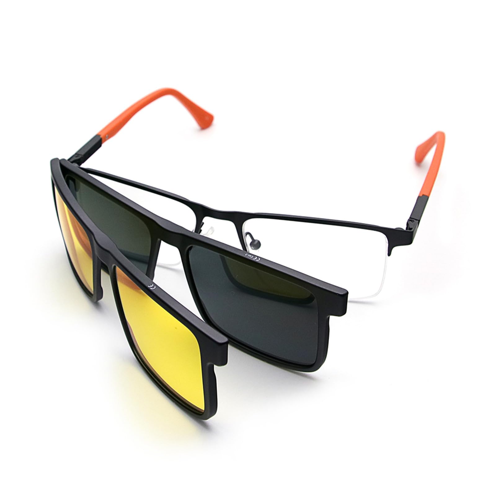 Bauhaus Magnetic Clip on Sunglasses for Men & Women Polarized UV Protection Retro Square Eyeglasses Fit Over Night Driving