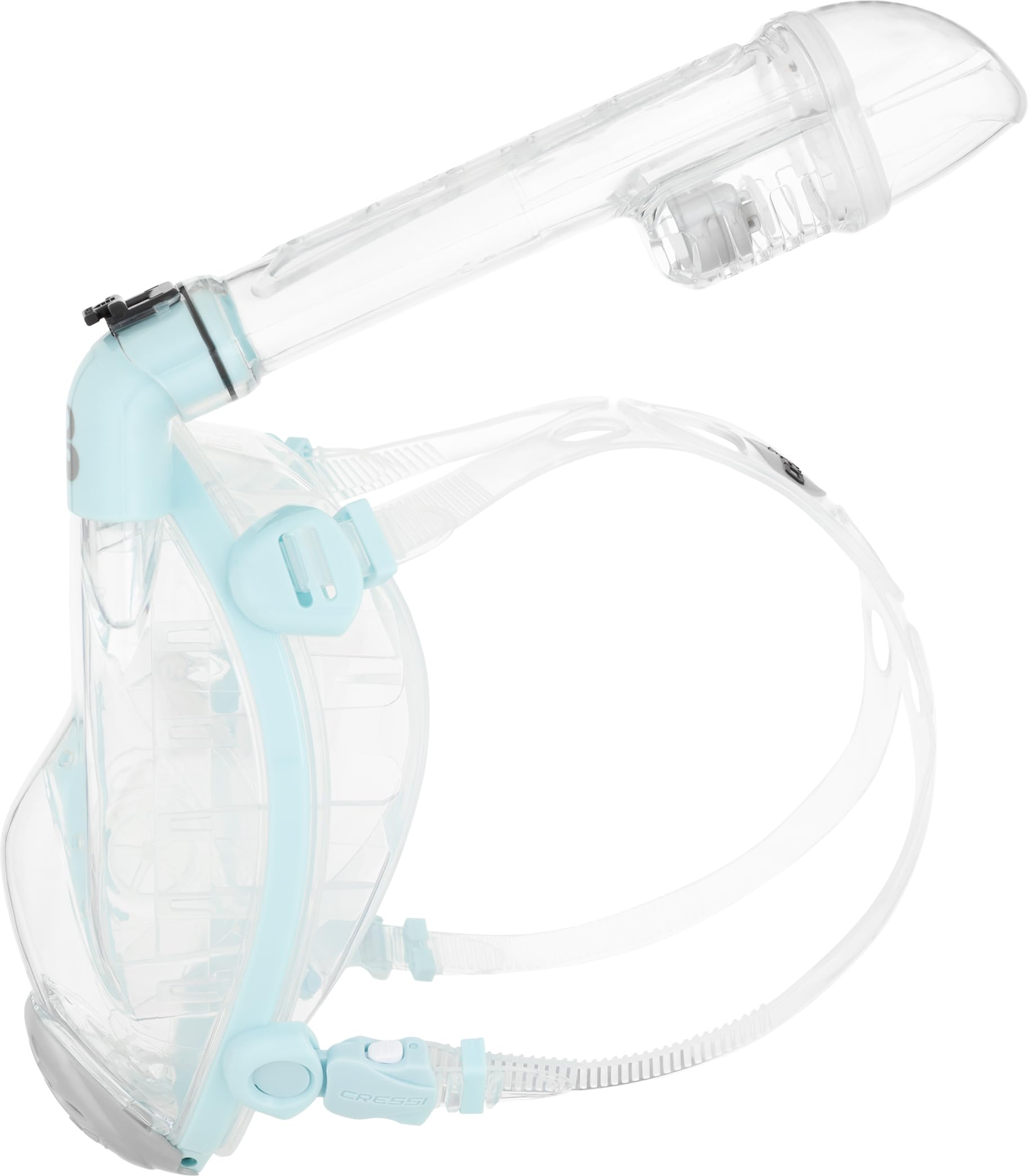 Cressi dal 1946 - Prince Full Face Mask - Maschera Integrale CO2 Sicuro Grande Visione Snorkeling, Anti Fog, Facciale Comfort, Valvola Scarico e Snorkel Dry - Trasparente/Ciano - Junior - 3