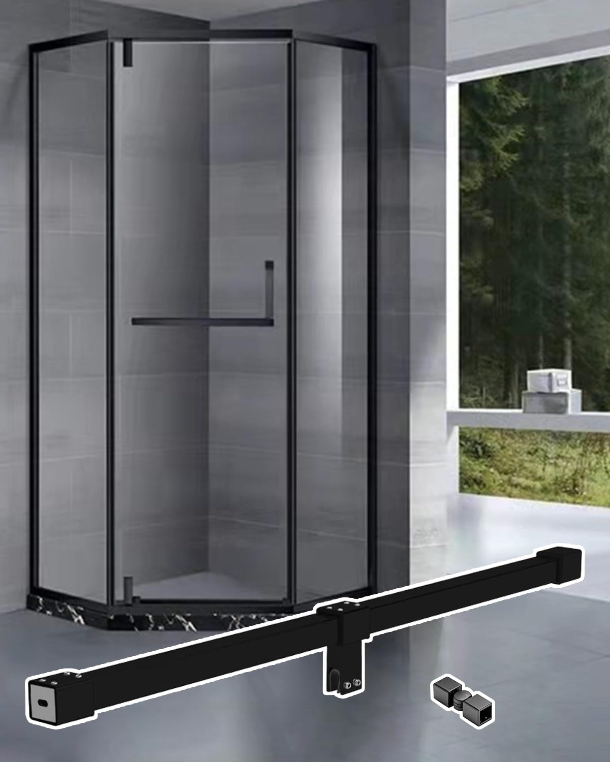 360° Rotation Shower Glass Support Bar 12 24 30 55 65 inch, Flexible Shower Screen Reinforce Arm Cuttable, Badroom Vitreous Fixed Clamp(Black,115cm/45in)