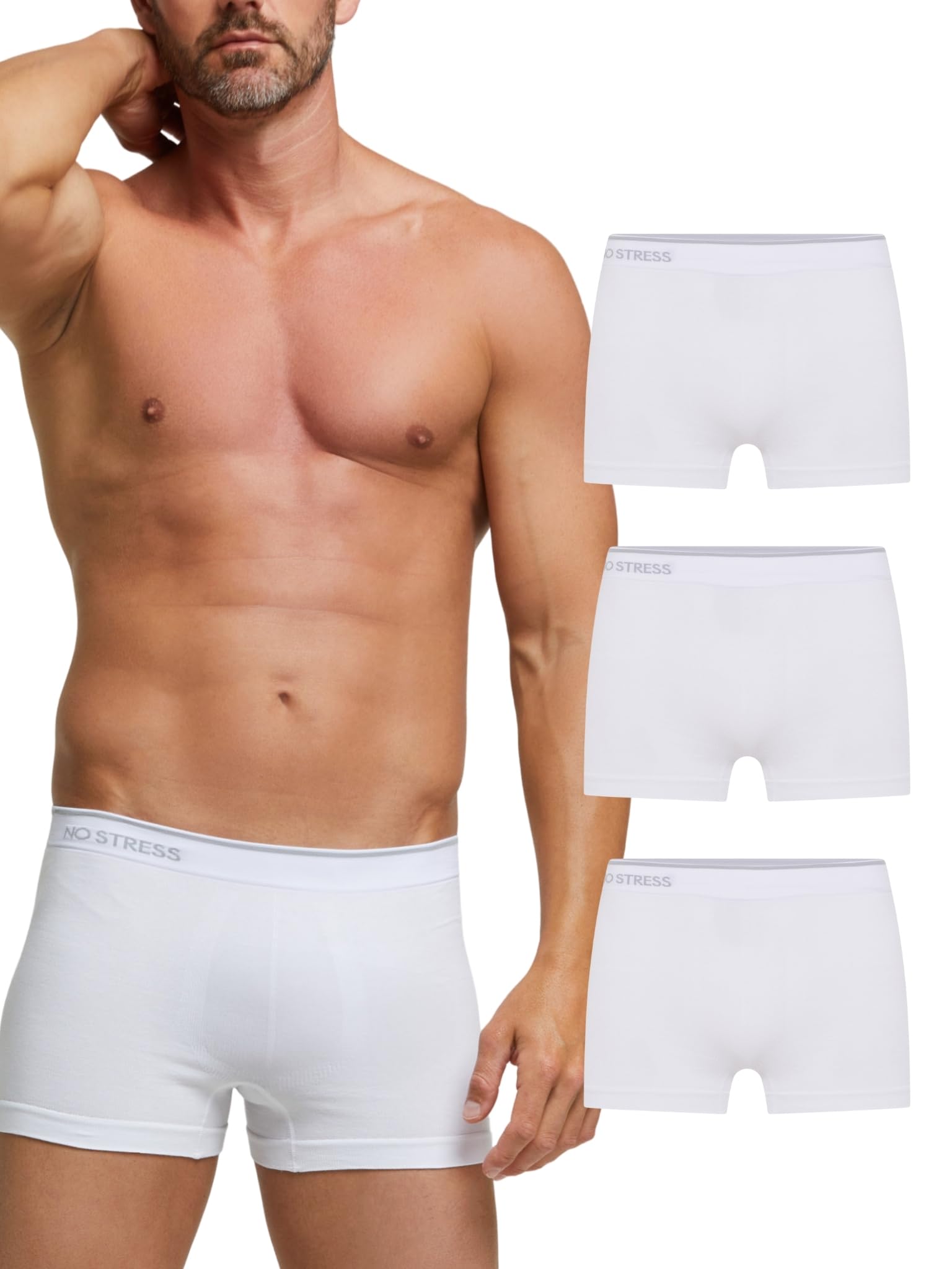 POMPEA 3 Pezzi Boxer Uomo in Cotone Elasticizzato Seamless, Mutande con Cinturino Elastico Logato