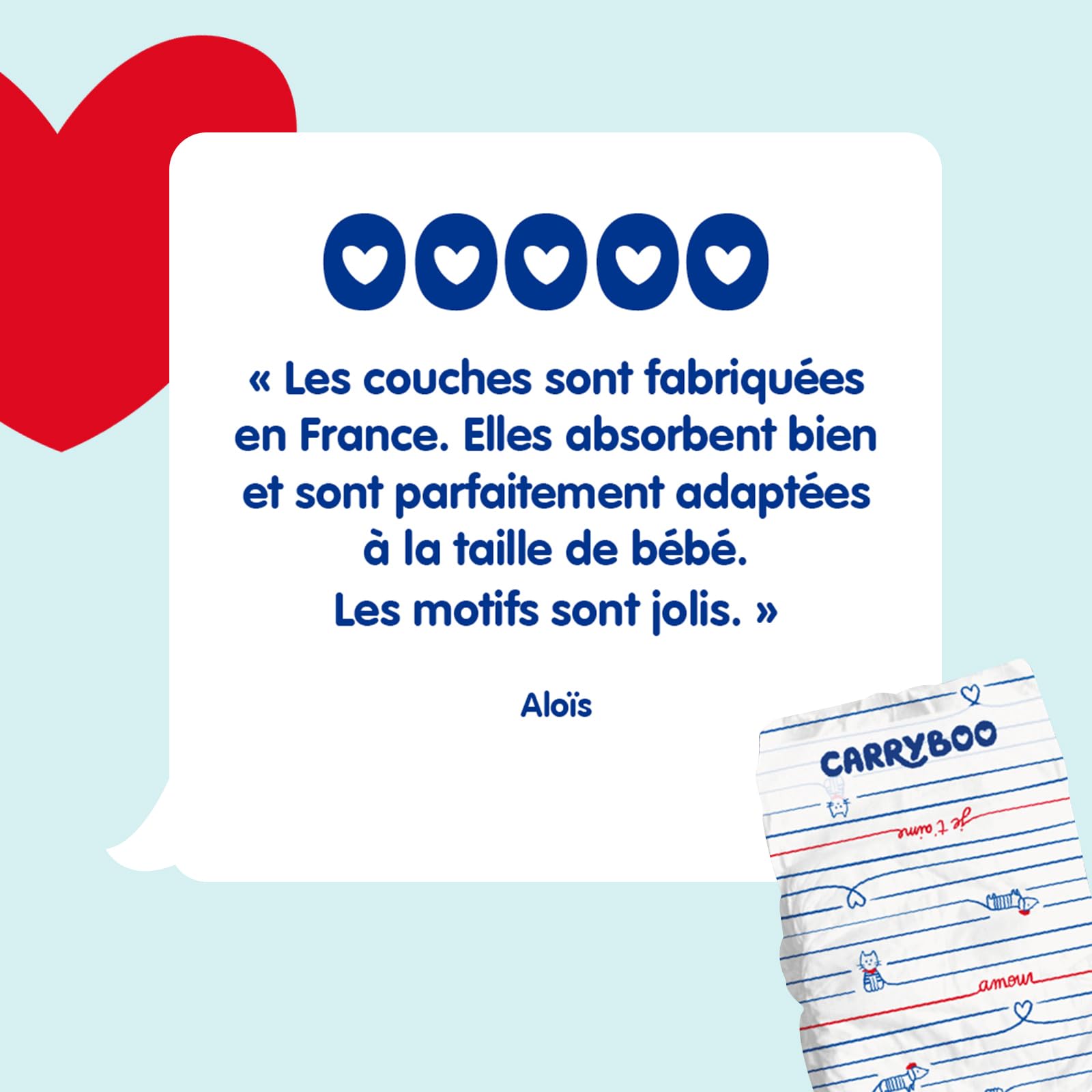 CARRYBOO - Couches Taille 5 (12-25kg) - Saines et Ultra Absorbantes - 12h Anti Fuites - Sans substances indésirables - Fabriquées en France - Prix Accessible- 120 Couches Jetables - Pack 1 Mois