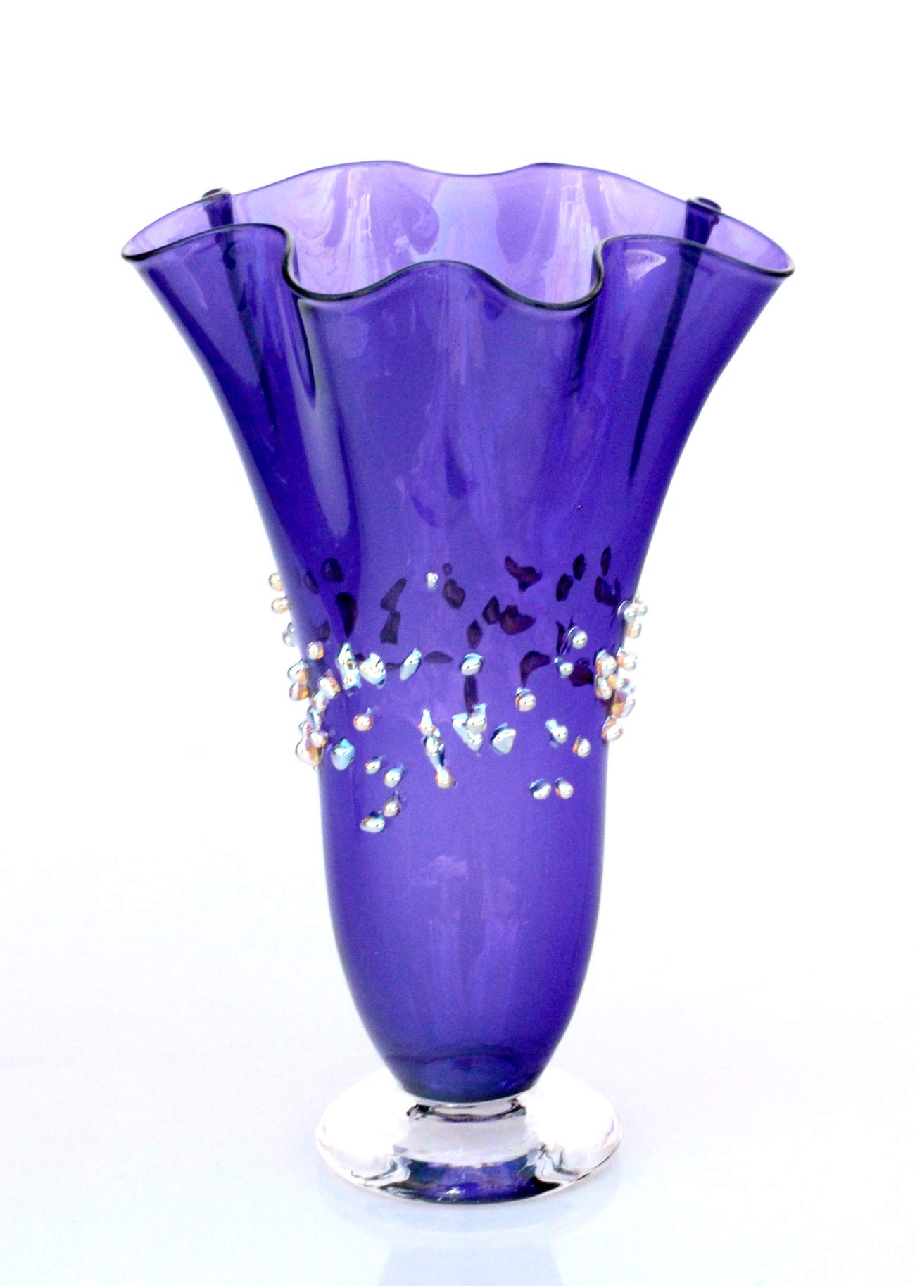 Purple Dew Drops Fluted Vase Hand Blown Glass