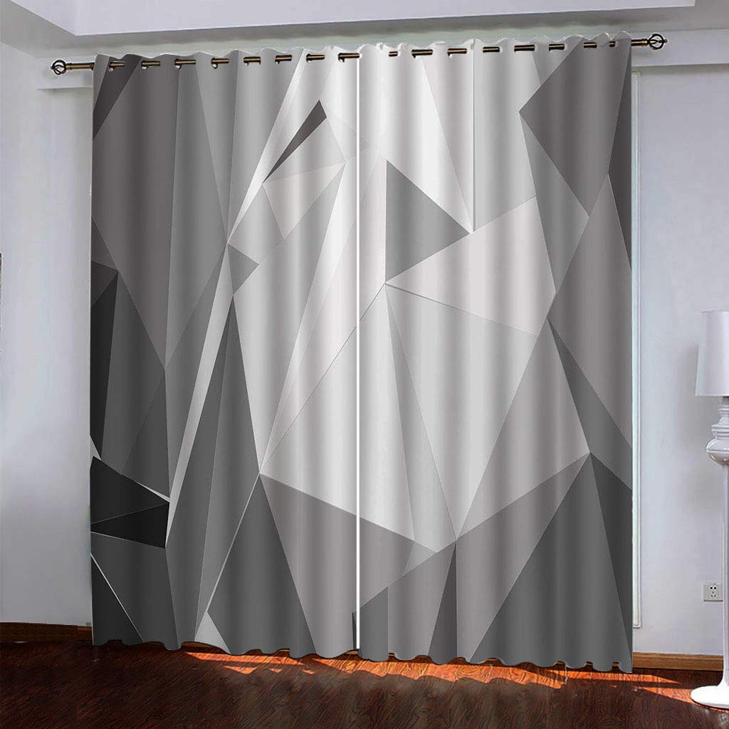 Maynuo Gray Blackout Curtains For Living Room 3D Curtain Eyelet Simple Three-Dimensional Geometry Printed Long 98X78inch Bedroom Eyelet, Insulated Super Soft