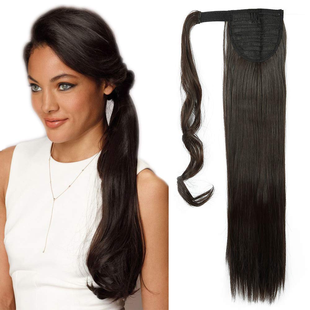 32"(81cm) SEGO Coleta Postiza Larga Pelo Sintético Se Ve Natural [Castaño Oscuro] Extensiones de Cabello Clip Cola Lisa Ponytail Extension (140g) — view 97