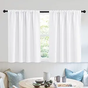 RYB HOME Window Curtains for Kitchen - Room Darkening Privacy Thermal Insulated Drapes for Bedroom Bathroom Basement, Wide 52 x Long 36, Pure White, Set of 2