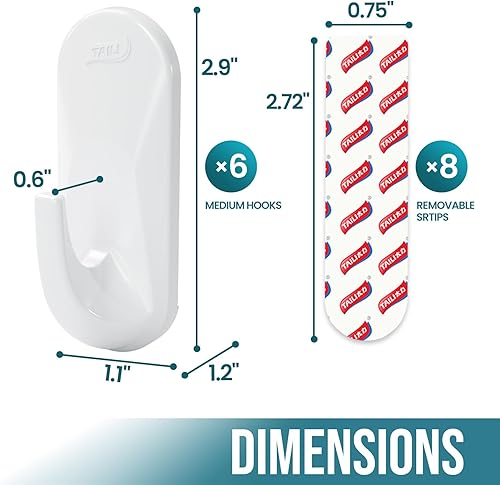 Miniatura 5 de TAILI Ganchos para colgar, 6 ganchos adhesivos de plástico y 8 tiras adhesivas, ganchos blancos para pared pintada, sin daños, resisten hasta 3