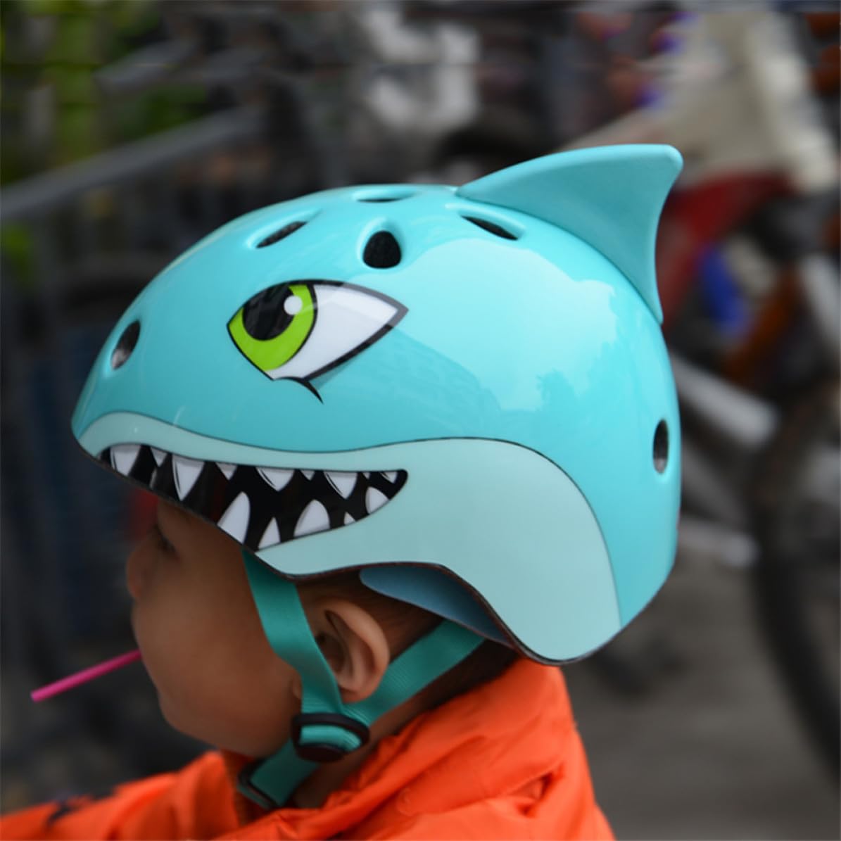 Casco de Bicicleta para Niños Ajustable, Tiburón 3D, 54-58cm