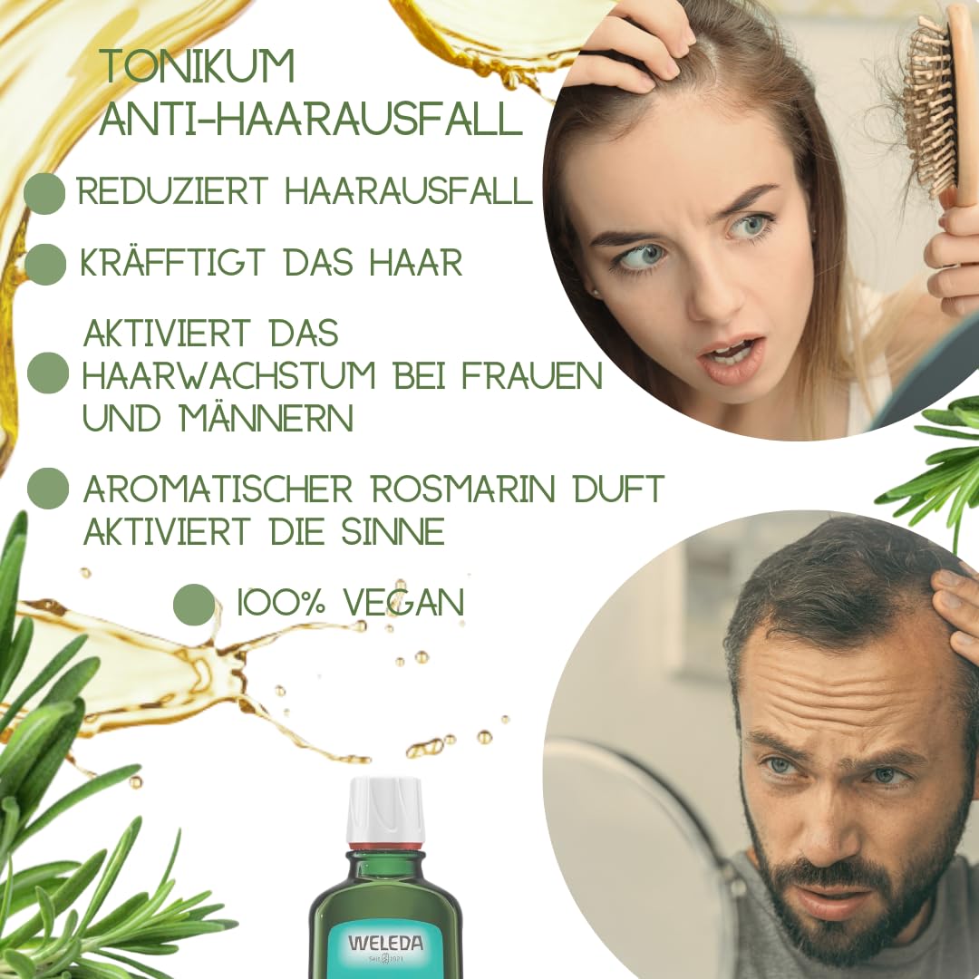 170 ml - Applicateur de racine de cheveux compatible avec WELEDA bio romarin cosmétique naturel - Tonique capillaire tonique à l'huile de romarin - Prévient la chute des cheveux (Vegan) 100ml