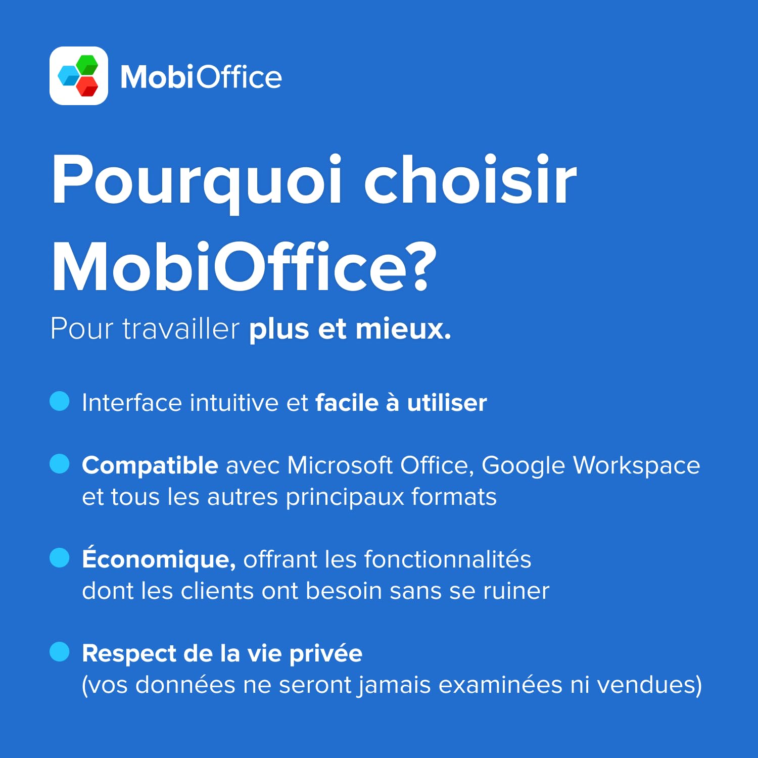 MobiOffice Suite de bureau 4 en 1 Licence Lifetime pour Windows Traitement de texte feuilles de calcul présentations messagerie lecteur PDF