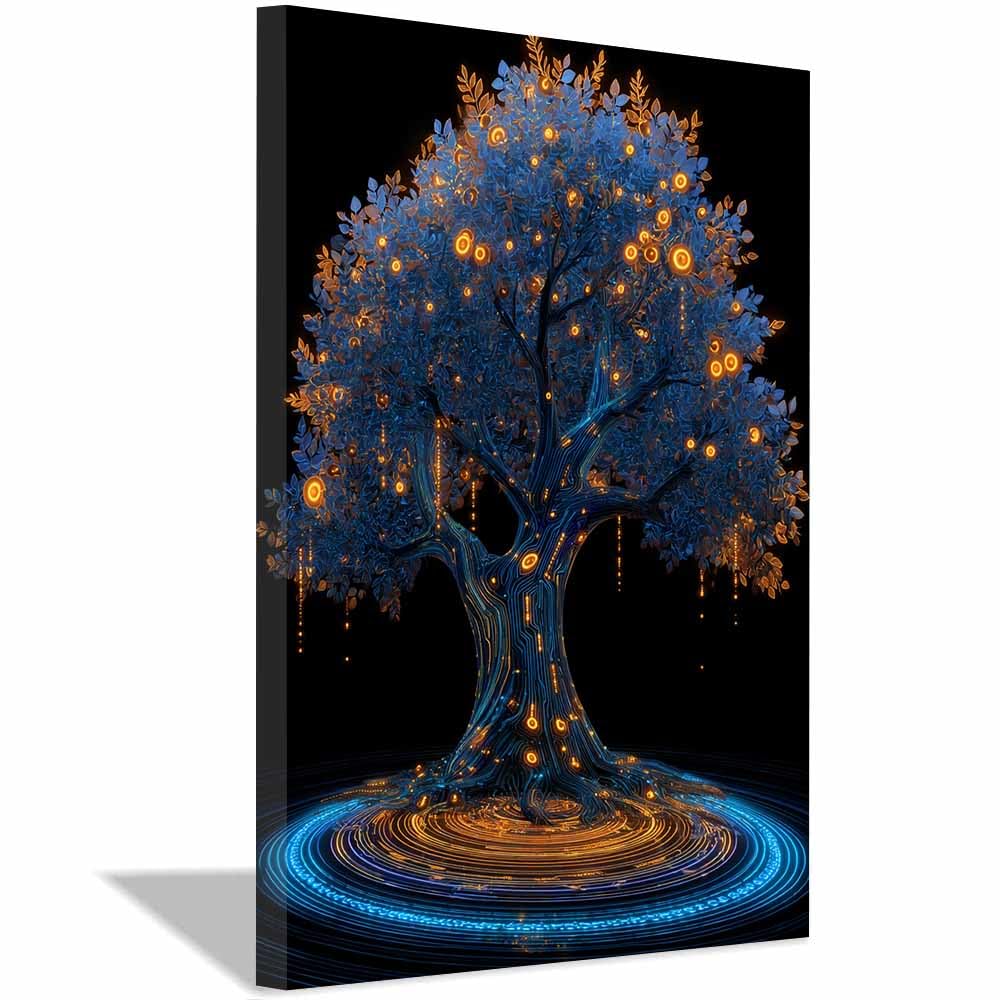 HOQIU Wall Pictures Soft cyan tree painting tree poster, landscape wall art, for Living Room Bedroom Bathroom.(Multicolor)-70x100cm Framed