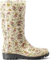 Bota Galocha Feminina Floral Cano Longo Impermeável Flores Rosa Leve - 35