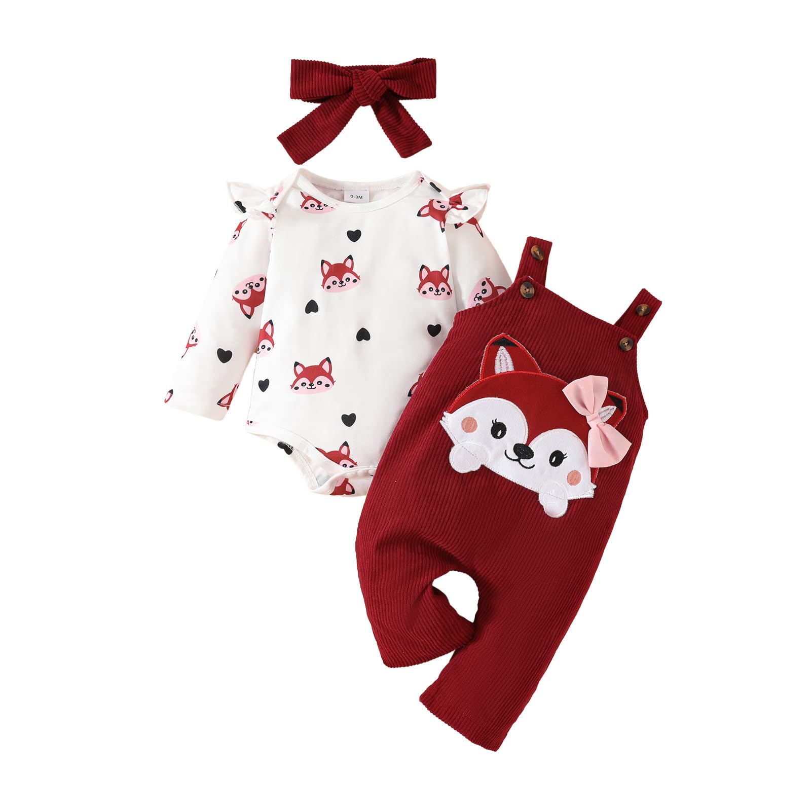 Ensemble de Vêtements pour Bébé Fille Avec Haut Floral et Salopette Ours Réglable
