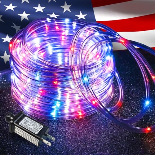 Red White and Blue Rope Lights 66FT 200 LED 4th of July String Lights