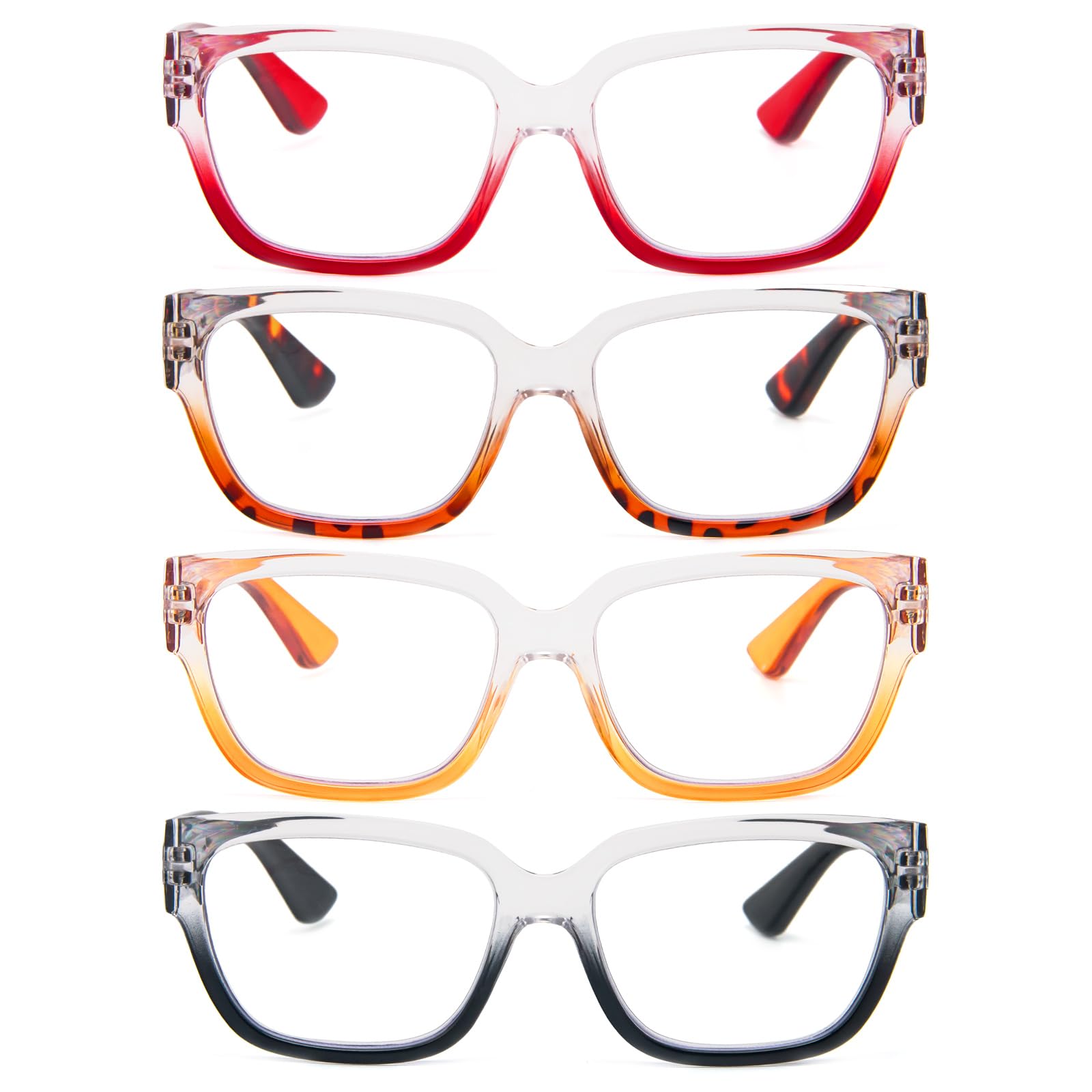 Photo 1 of KoKoBin 4 Pack Blue Light Blocking Reading Glasses,Spring Hinge Readers for Women Men,Fashion Square Computer Readers