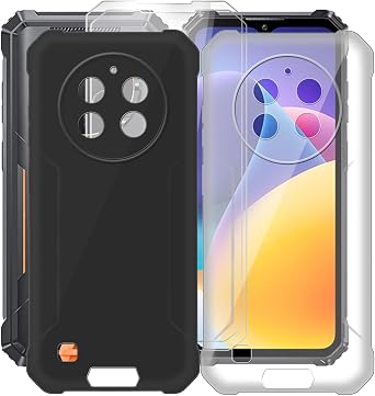 for Oukitel WP28 S Case, with [ 2 x Screen Protector Tempered Glass Film], Black Soft Silicone Sleeves Shockproof Bumper Protection Case for Oukitel WP28 S 6.52" - Black & Clear