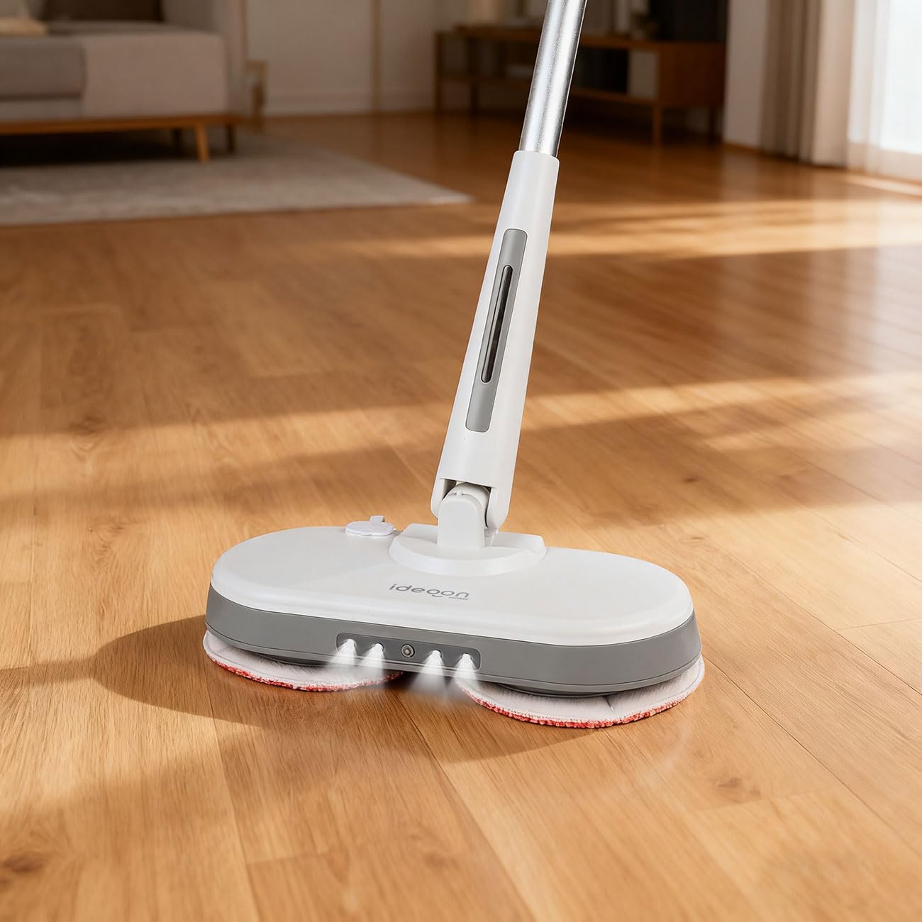 ideoon Pulidora inalámbrica para suelos con depósito de agua: 30 W de potencia y 40 minutos de tiempo de funcionamiento, barra telescópica, mopa para grandes superficies, azulejos, laminados