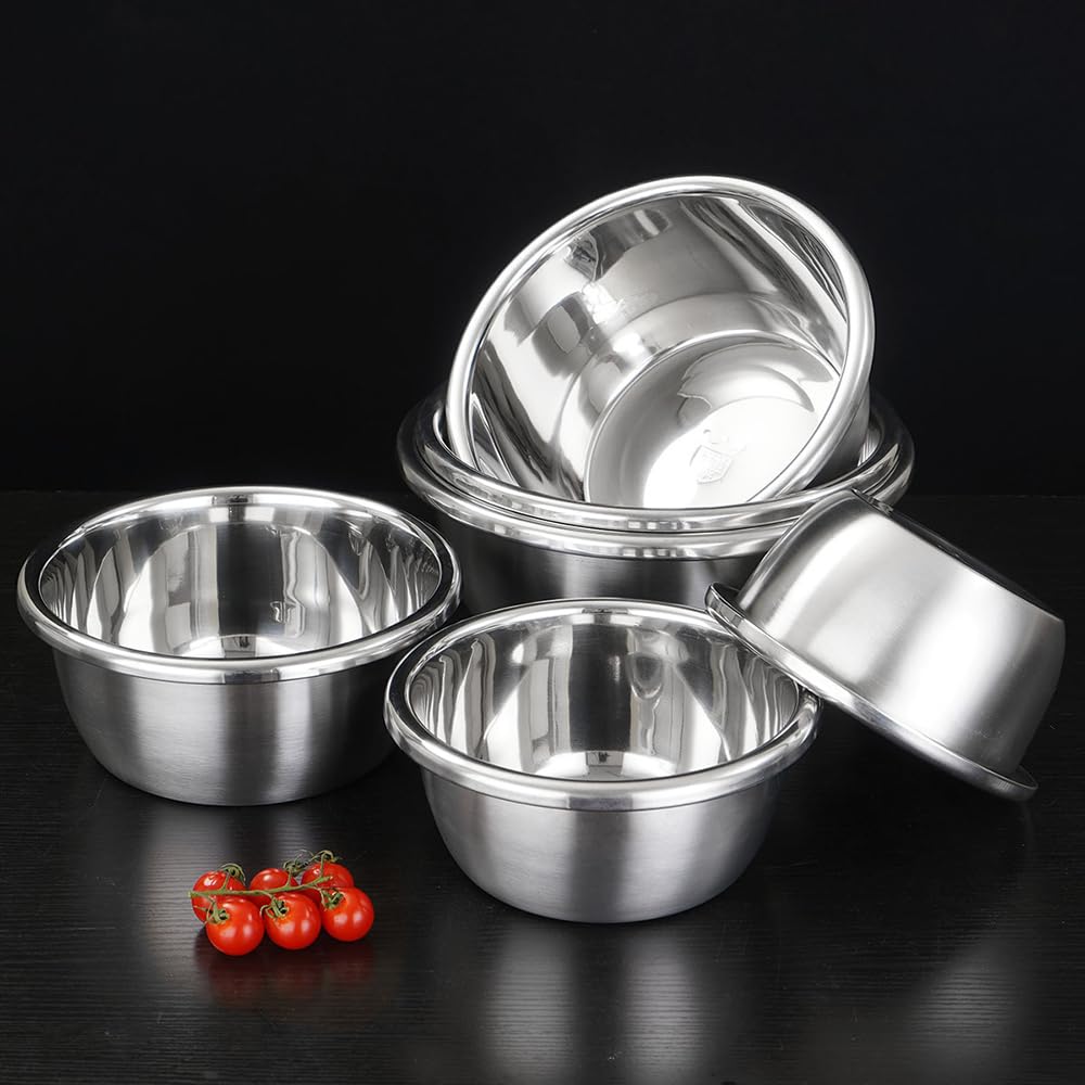 Juego de 4 cuencos de acero inoxidable y coladores microporosos, cuencos anidables de 3 cuartos y 5 cuartos de galón con coladores de drenaje fino para lavar arroz, frutas, verduras, pasta y más 4