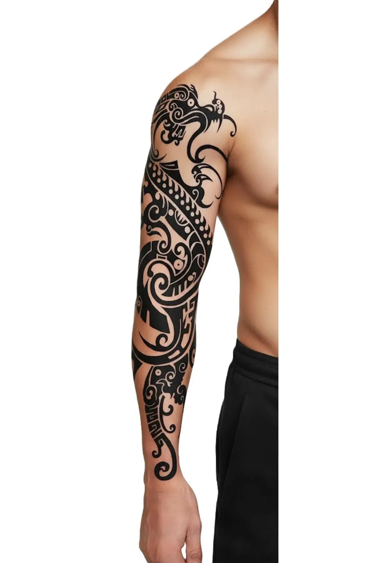 Tribal Dragon 1 Hafta Kalıcı Tam Kol Bacak Kaplama Yapıştırma Geçici Dövme 48 cm