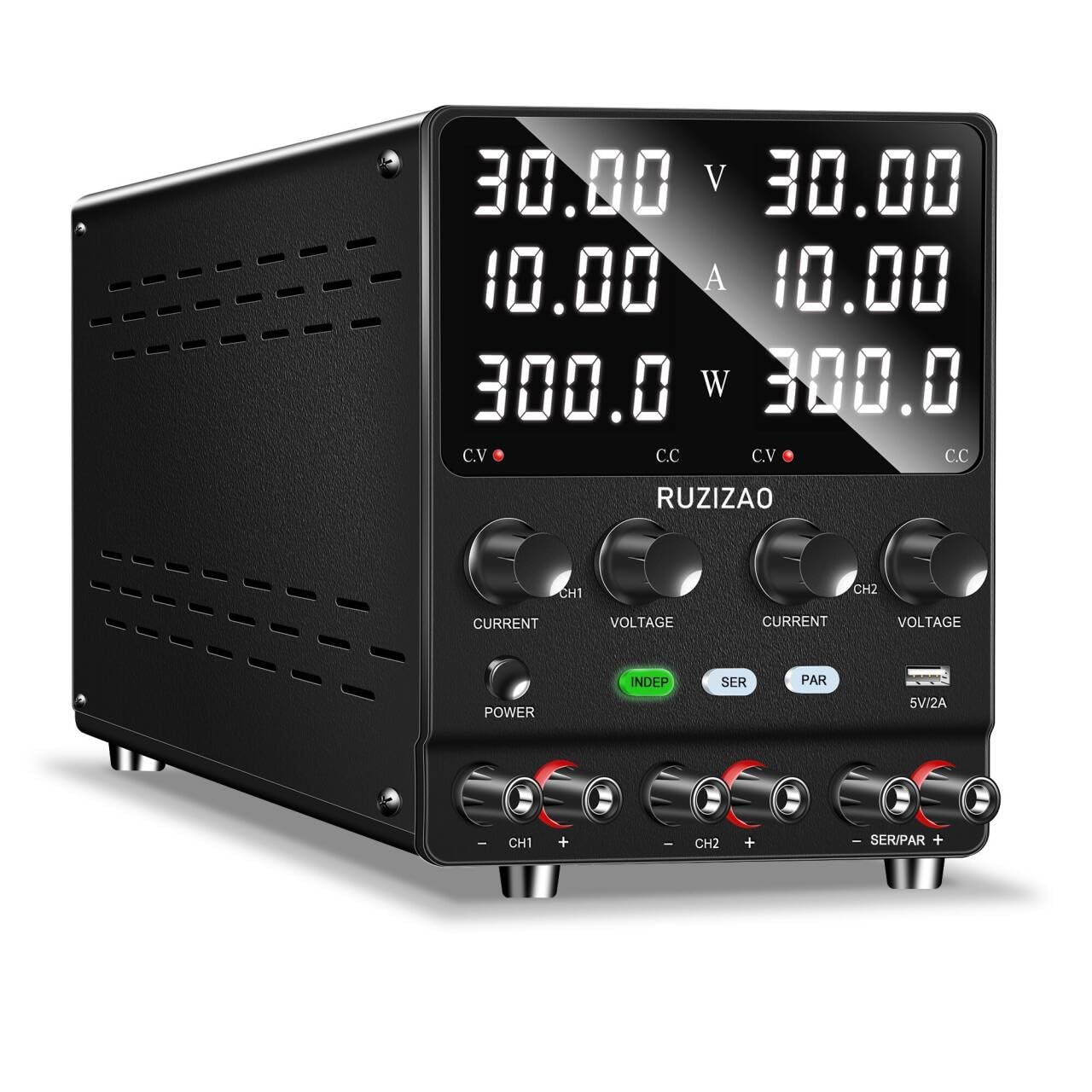 RUZIZAO Alimentatore da Banco 30V 10A 300W Doppio Alimentatore Corrente Continua Alimentatore Laboratorio 60V10A/30V20A Regolabile in Serie/in Parallelo con 4 in 1 Doppio 0-30V 0-10A, Manopola Encoder
