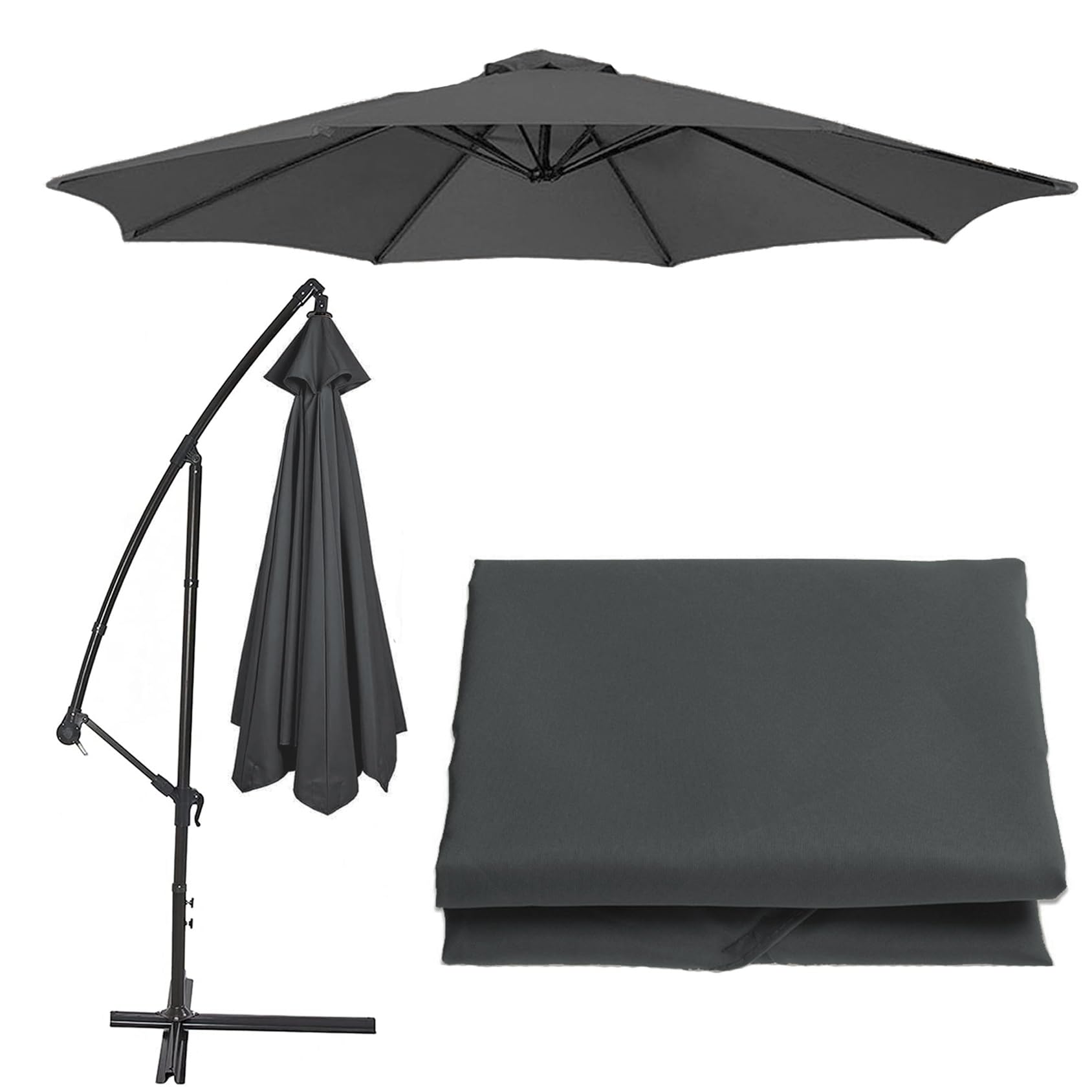 Parasol Umbrella Replacement Canopy Cover 200cm/2.7m/300cm (6.5'/8.8'/9.8') Cantilever Parasol Top Fabric Cover Sunshade Cloth For 6/8 Ribs Standard, Offset Hanging Parasols(Color:Gray,Size:6 ribs-2.7