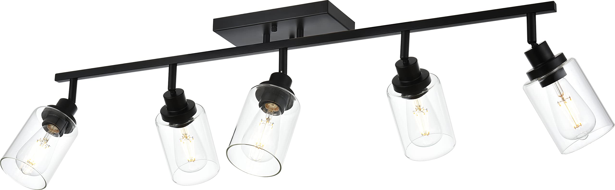 MELUCEE 5 Light Vanity Lights for Bathroom with Rotatable Light Head, Black Ceiling Light Fixture with Clear Glass Shade, Modern Spotlight Track Lighting Kit for Hallway Porch Foyer Bath