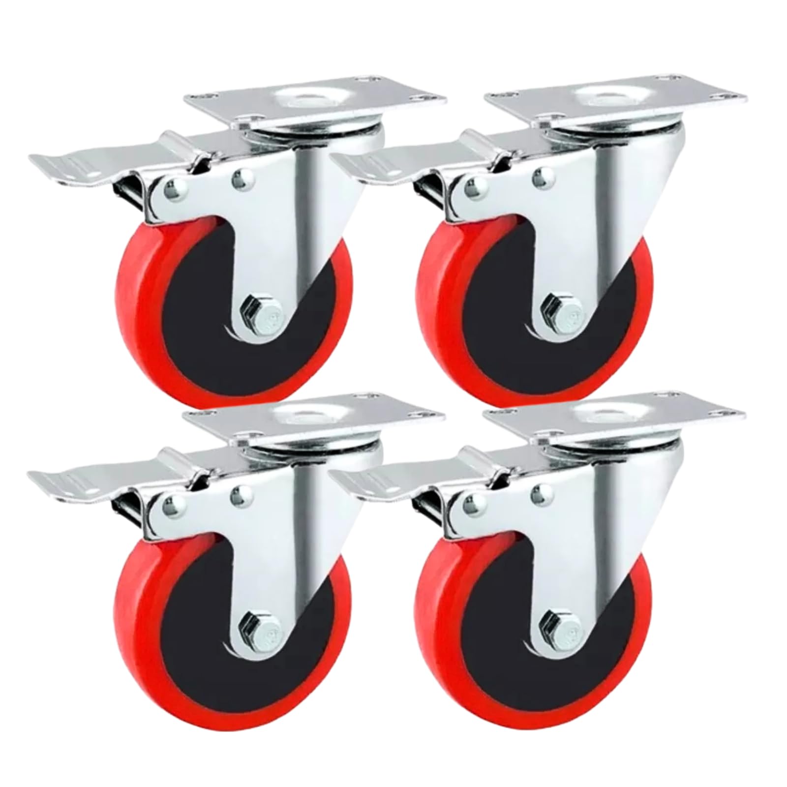 Tiffora Heavy Duty Double Bearing 100mm Swivel Castor Wheel Trolley Furniture Caster 700KG (Pack of 4 with Brakes)