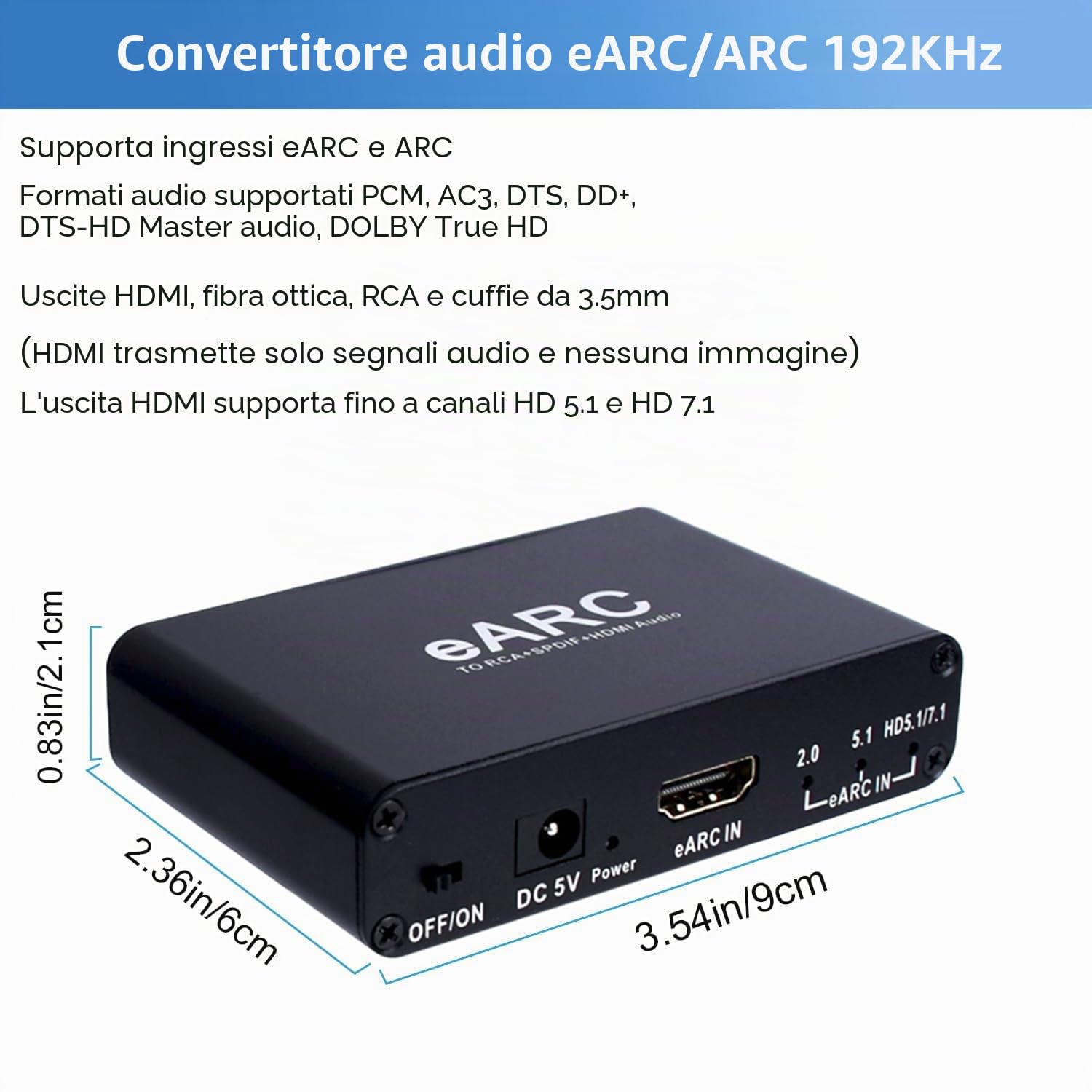 KSRplayer Estrattore audio HDMI eARC ARC 192 Khz convertitore audio digitale analogico R/L adattatore TV 3,5 mm DTS Dolby Atoms AC3 LPCM