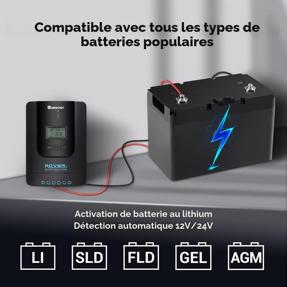 Renogy 40 A 12/24 V MPPT régulateur de charge solaire panneau solaire avec écran LCD