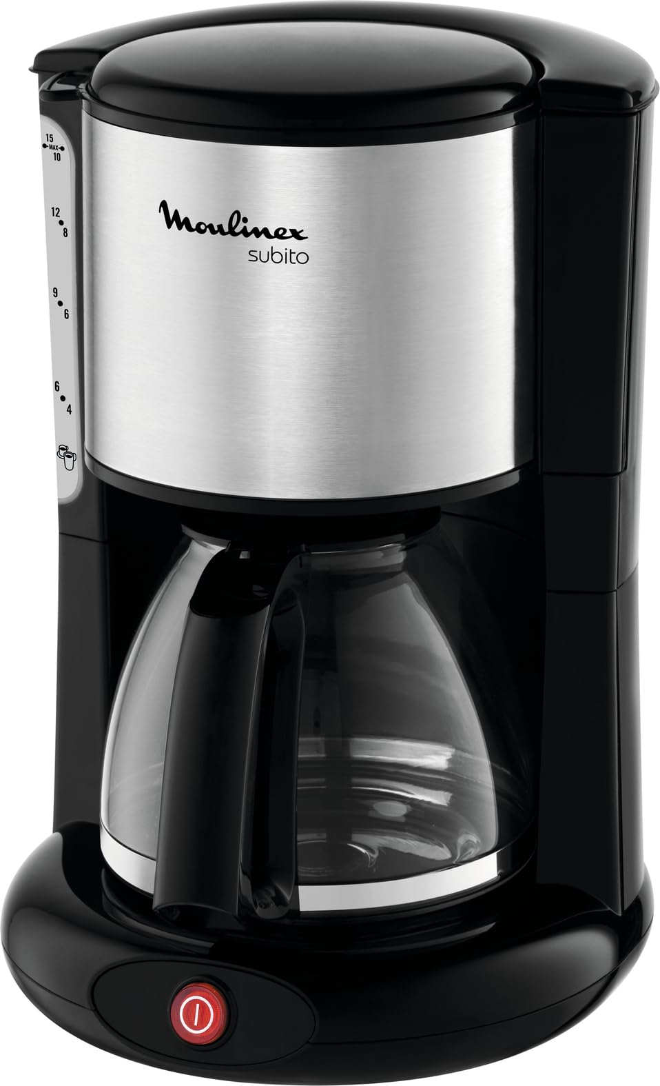 Moulinex Subito FG360811 - Cafetera de filtro (1000 W, 12 tazas, función Auto-off), color inox y negro