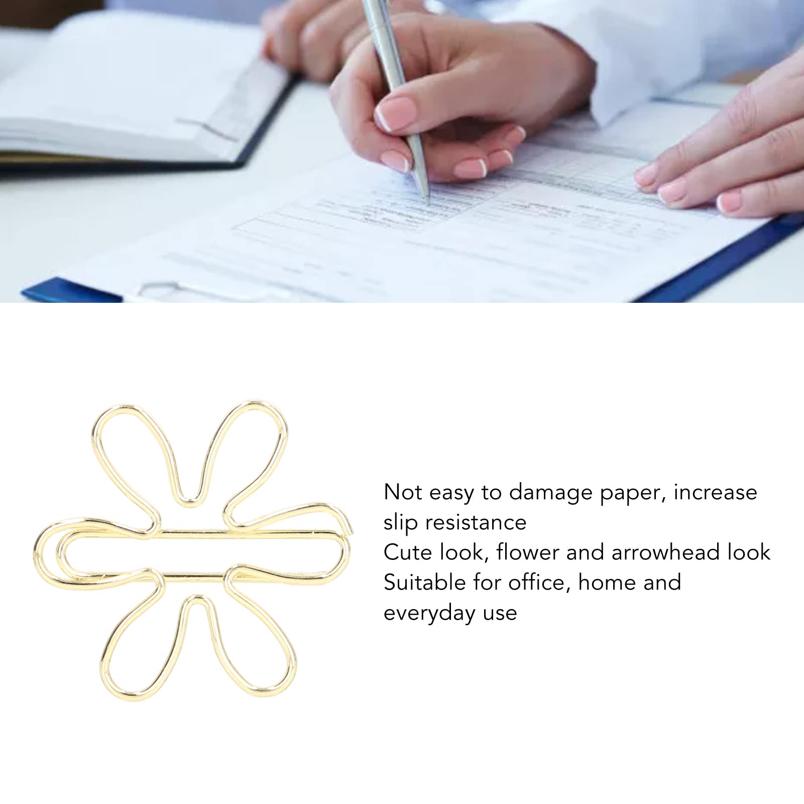 100 szt. Śliczne Złote Mini Papierowe Śliczne Złote Mini Spinacze do Papieru, Kwiatki, Dekoracyjne Spinacze do Papieru Kwiaty Klipsy, Kształty Kwiatów i Grotów Strzałek Spinacze