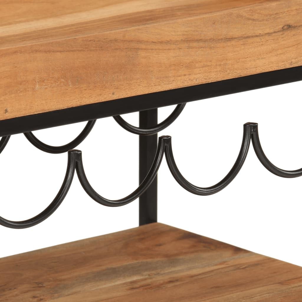 vidaXL Carrito de Bar, Carro con Niveles de Almacenaje, Carrito de Servicio, Carrito de Bebidas para Cocina, Madera Maciza de Acacia y Hierro