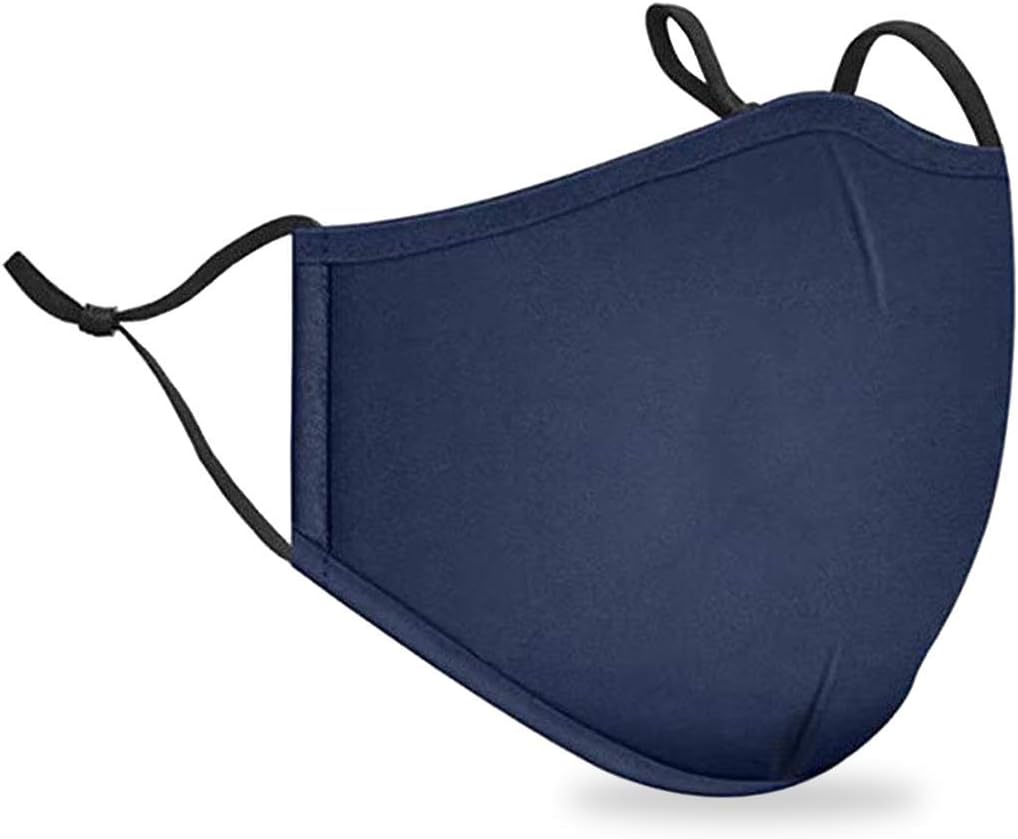 WedDecor Breathable Cotton Face Mask, Machine Washable, Reusable Safety Masks, Comfortable & Stretchable Drawstring Elastic, Face Covering, Without Filter, Navy - 3pcs