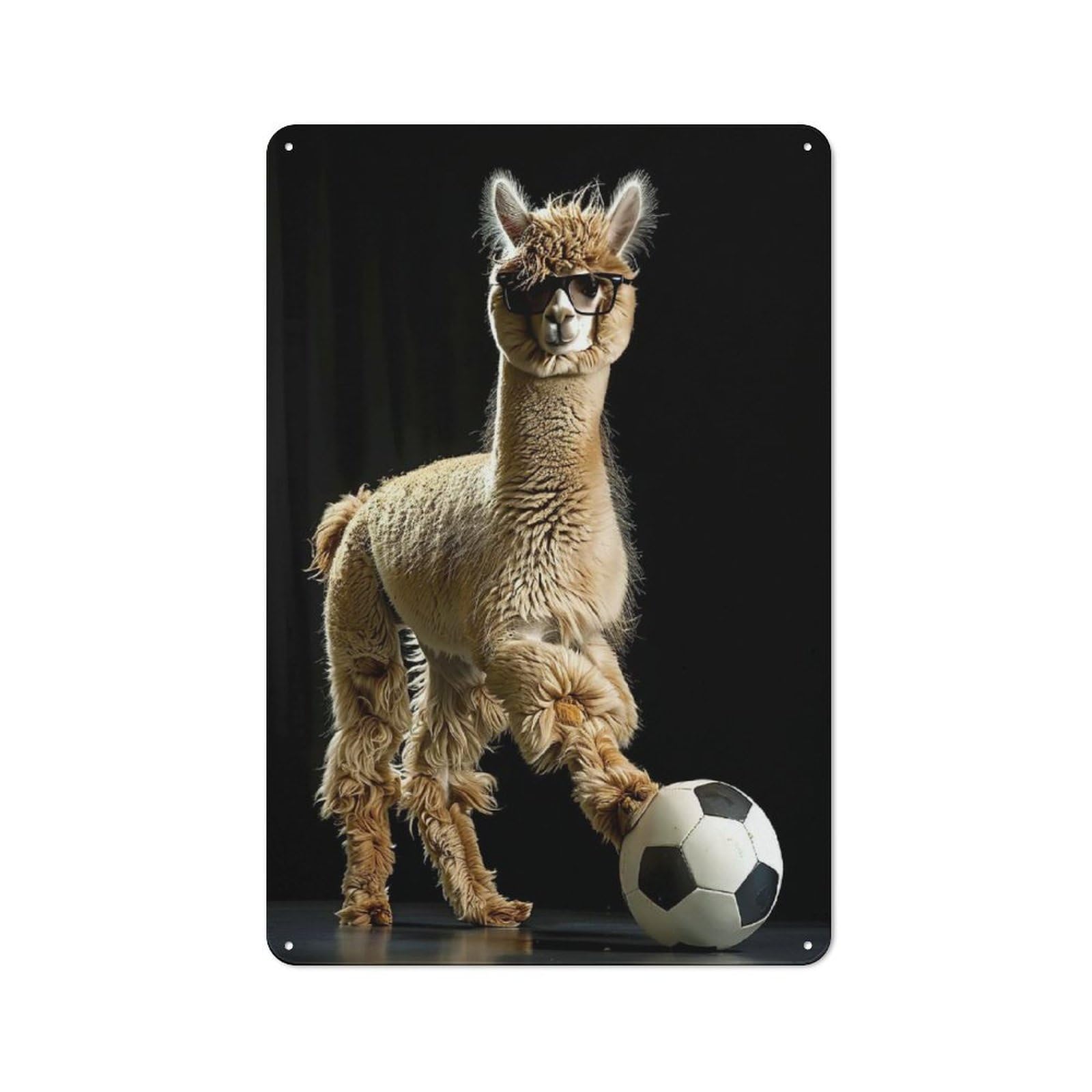 Junmoney Alpaca Soccer Decorative Tin Sign With Design 30X20cm, Nostalgic Old Style Wall Plaque For Living Room, Hallway, Kitchen Or Cafe