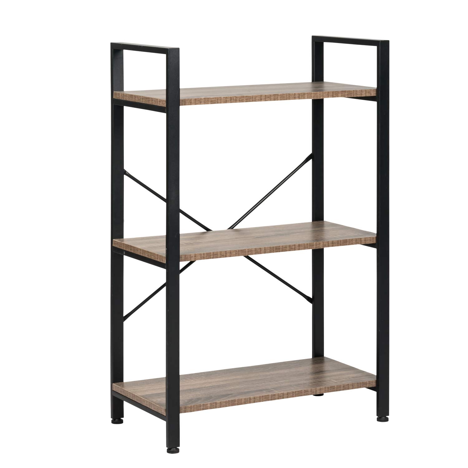 Buy Sangsan 3 Tier Industrial Bookshelf Vintage Wood Bookcase w/Metal